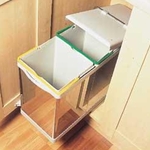 Automatic pull-out double bin, 28 litres, stainless steel and grey