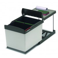Pull-out waste bin, automatic opening, 2 x 16 ltr bins, grey